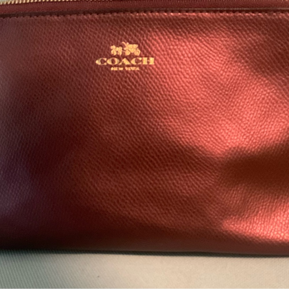 Coach Maroon Red Leather Cosmetic Case Pouch with Mystery Samples